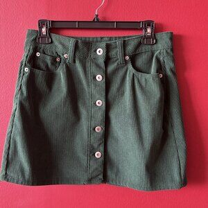 Emerald Green Corduroy Button-Front Mini Skirt